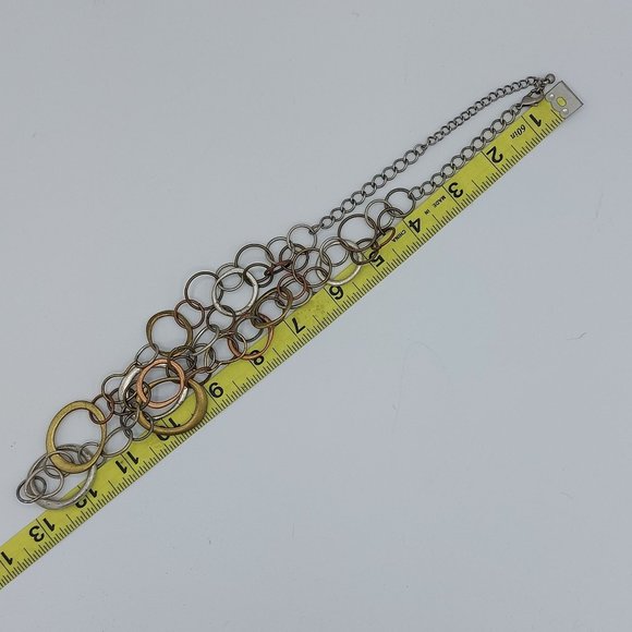 Mixed Metal Necklace Circle Ring Links Gold Copper Silver Brass Toned Two Strand - Picture 6 of 6